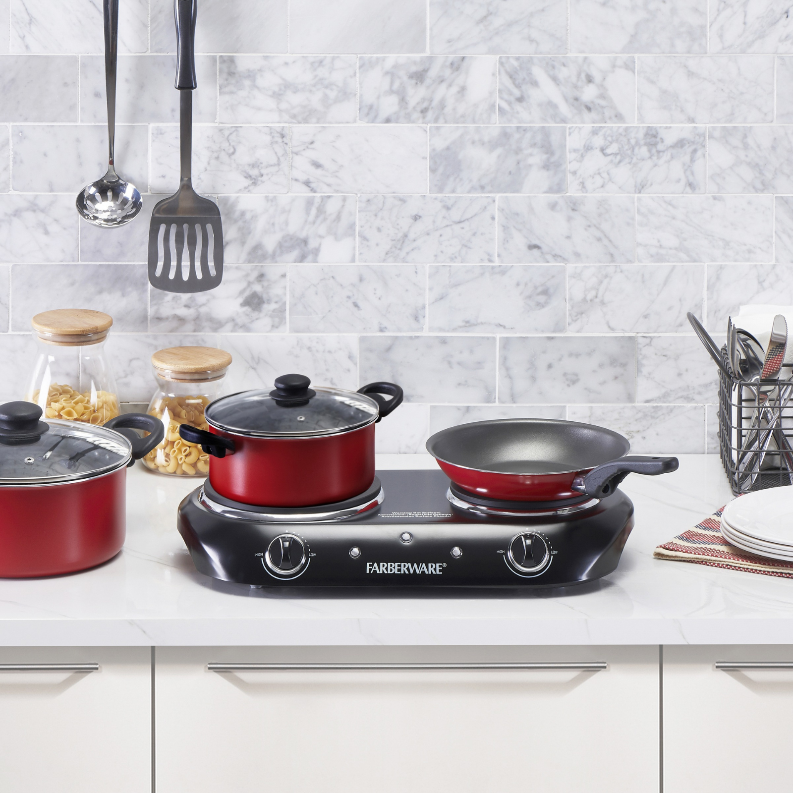 Black Double Burner Electric Cooktop 1800W Dual Controls Compact And Lightweight - Fresh Stock Dated February 2026