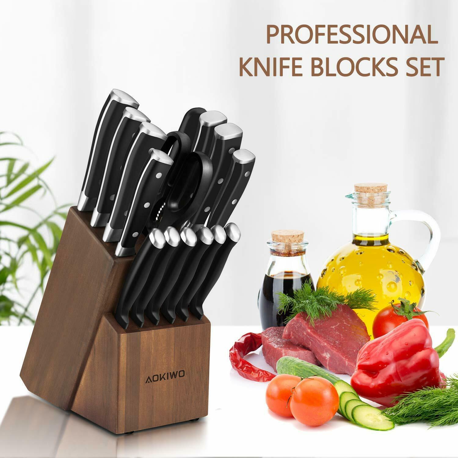 Knife Set, 21-Piece Kitchen Knife Set with Block Wooden German Stainless Steel - Fresh Stock Dated January 2026