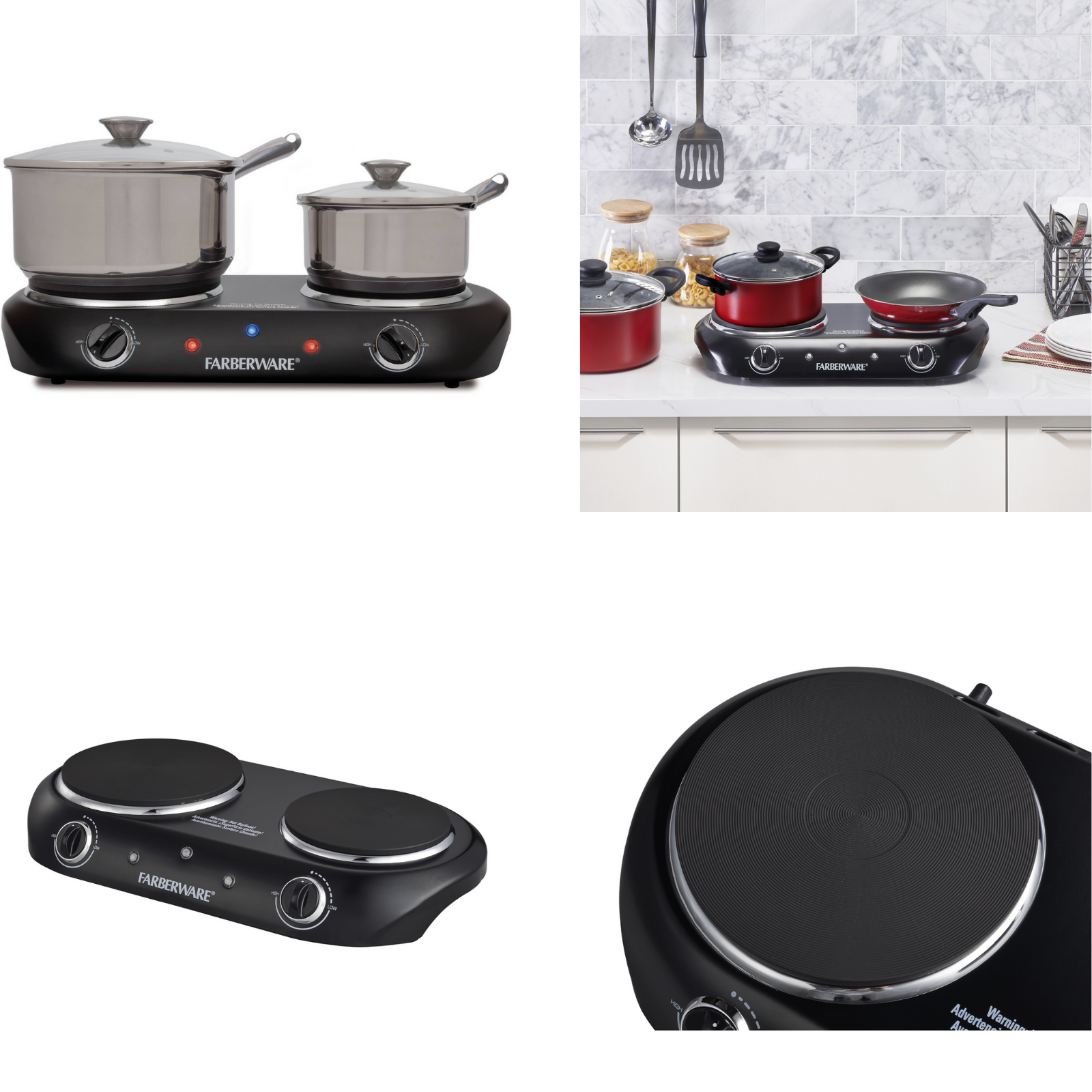 Black Double Burner Electric Cooktop 1800W Dual Controls Compact And Lightweight - Fresh Stock Dated February 2026