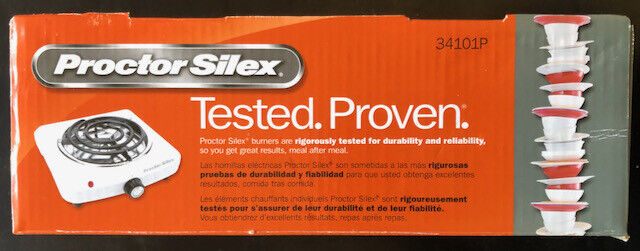 New PROCTOR SILEX Electric Single Burner Adj. Temp. Hot Plate 1000W Fifth Burner - Fresh Stock Dated February 2026