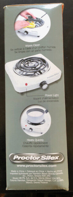 New PROCTOR SILEX Electric Single Burner Adj. Temp. Hot Plate 1000W Fifth Burner - Fresh Stock Dated February 2026