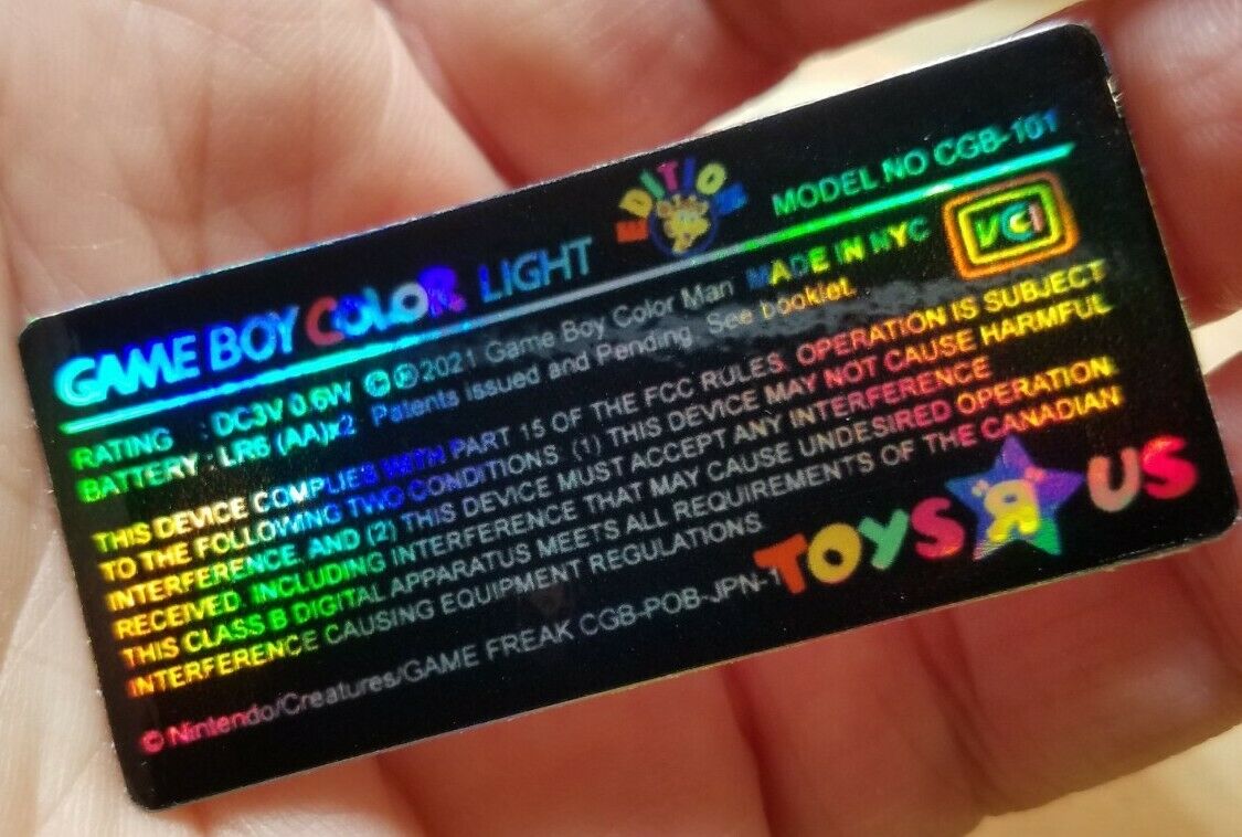 1 Nintendo Game Boy Color Light CGB-101 HOLOGRAPHIC *TOYS R US EDITION* LABEL - Fresh Stock Dated February 2026
