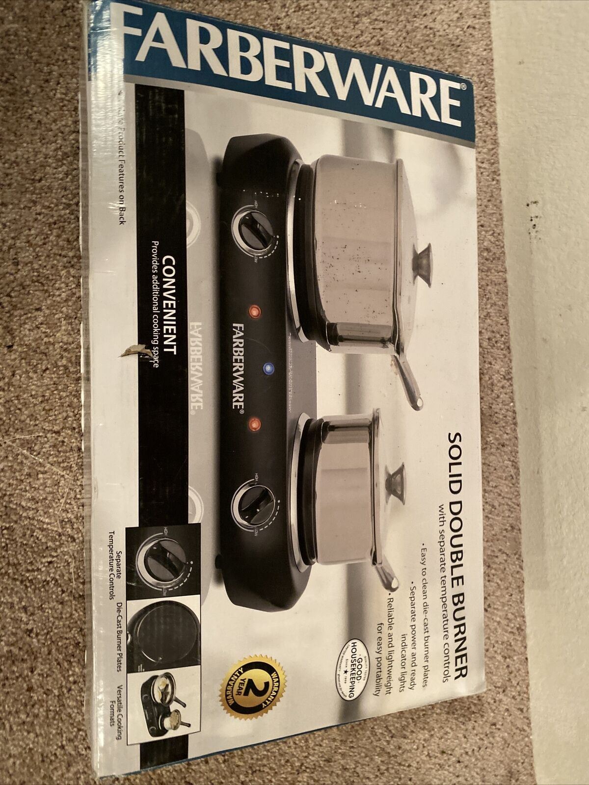 Farberware  Solid Double Burner with Separate Controls Black Used Works - Fresh Stock Dated February 2026