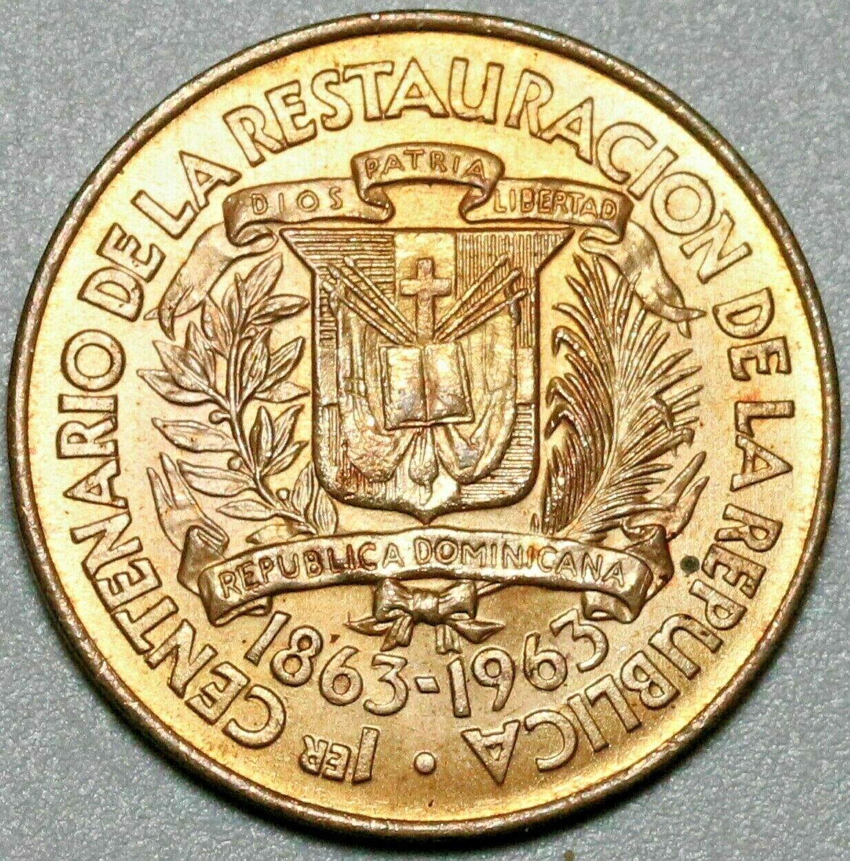 1963 Dominican Republic 1 Centavo Indian Princess GEM RED UNC Coin - Fresh Stock Dated December 2025