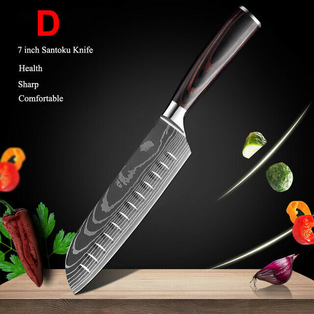 Damascus Pattern Chef's Knife Set Japanese Kitchen Knives Cleaver Slicing Tool - Fresh Stock Dated January 2026