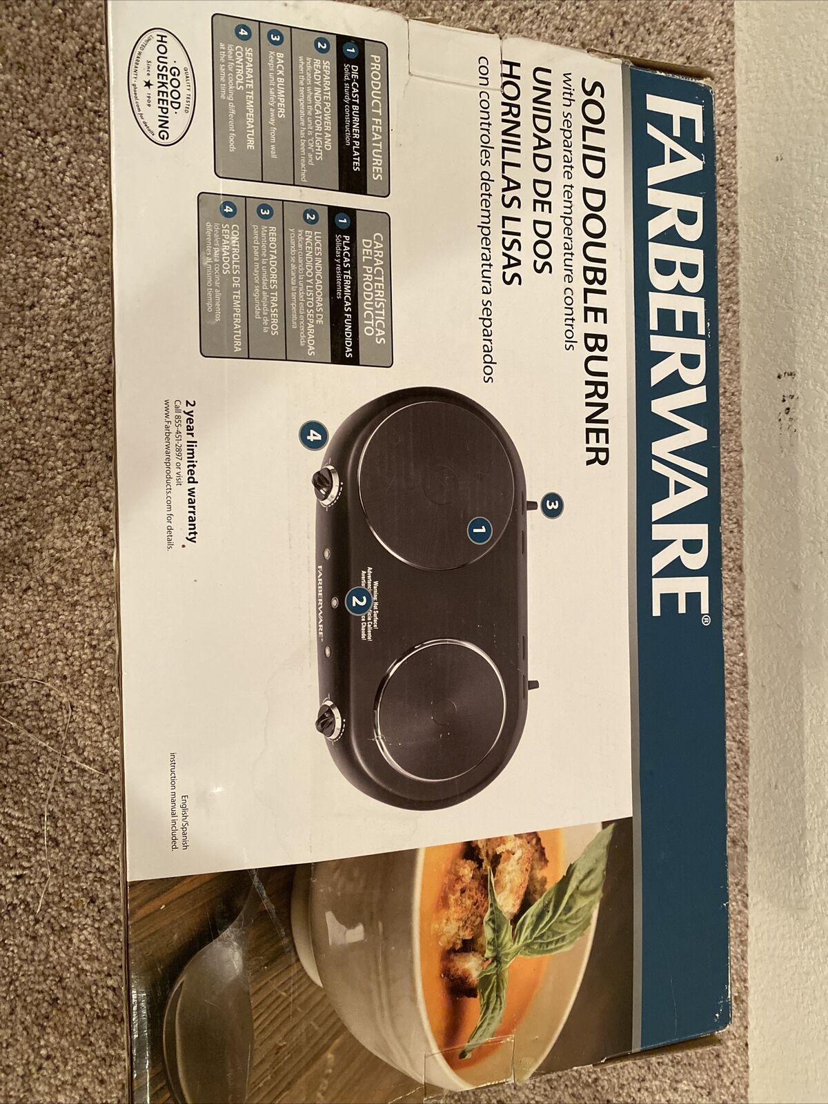 Farberware  Solid Double Burner with Separate Controls Black Used Works - Fresh Stock Dated February 2026