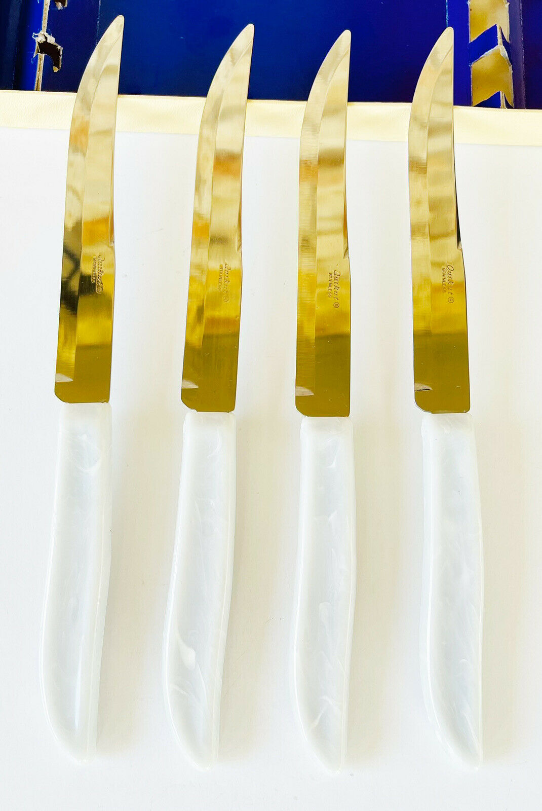 Vintage Quikut Hollow Ground Steak Knife Set of 4 Stainless Steel Tenite Handles - Fresh Stock Dated February 2026