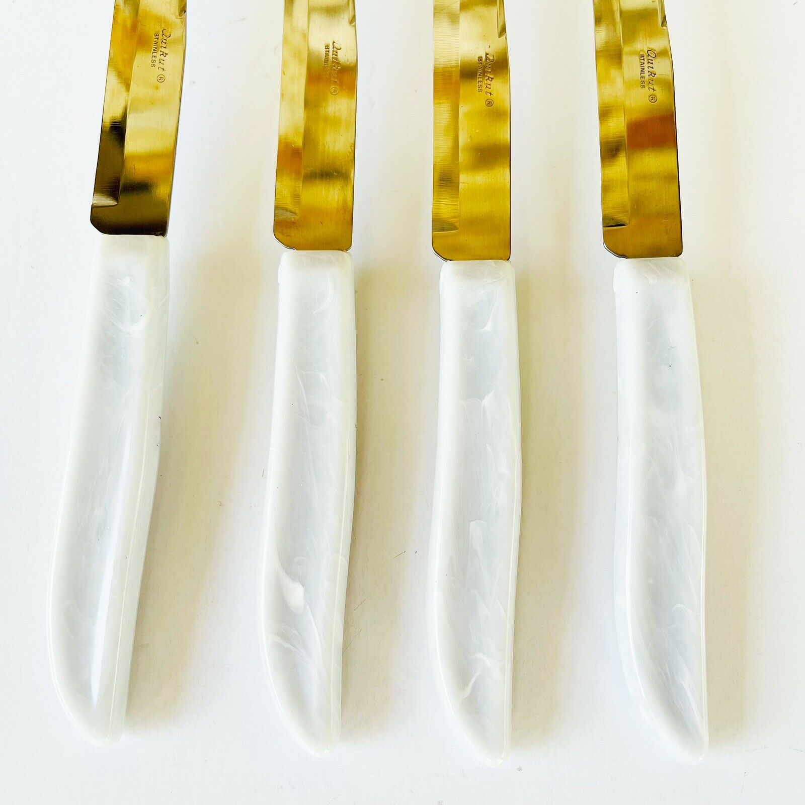 Vintage Quikut Hollow Ground Steak Knife Set of 4 Stainless Steel Tenite Handles - Fresh Stock Dated February 2026