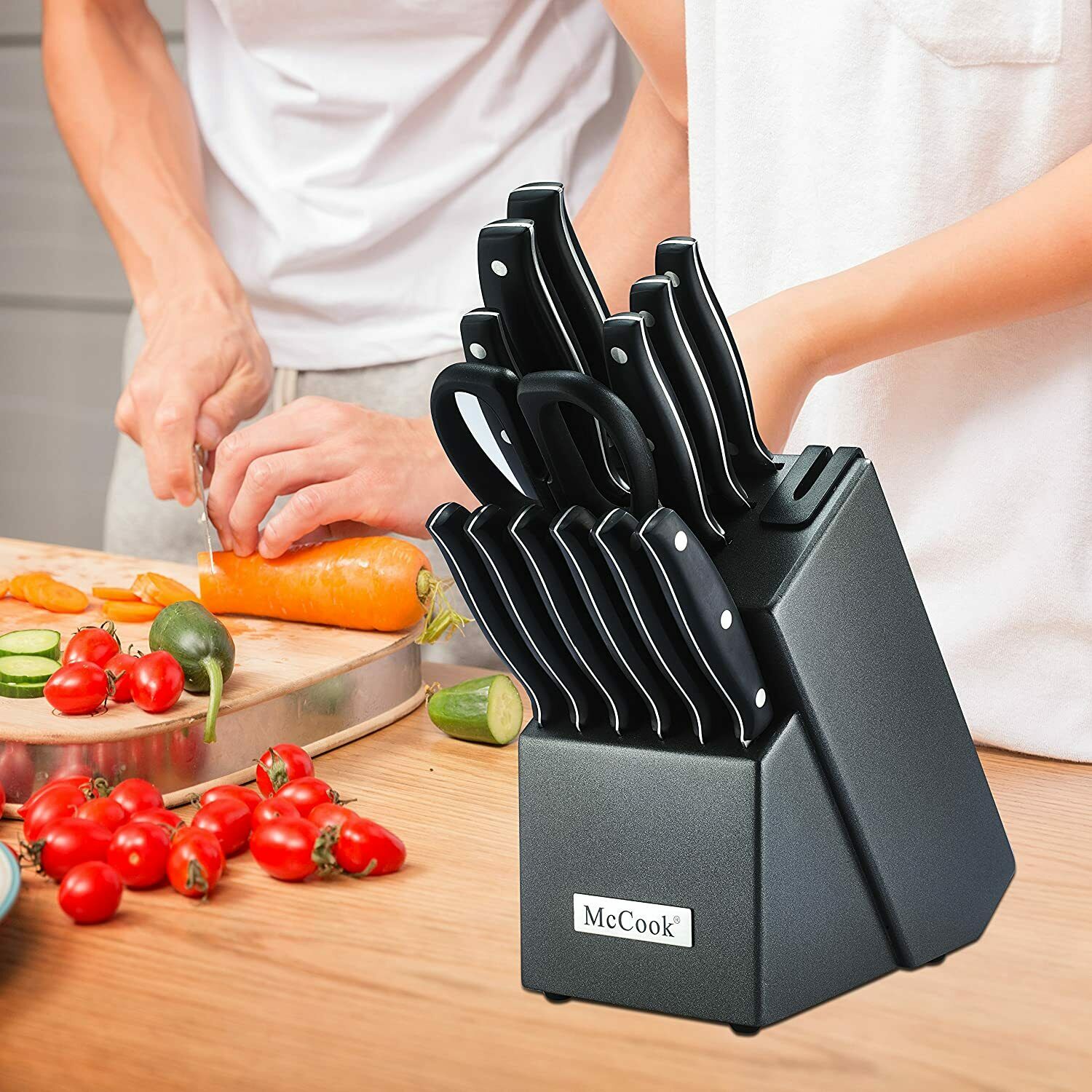 McCook 14-Piece Kitchen Knife Block Set Built-in Sharpener Full Tang Cutlery Set - Fresh Stock Dated January 2026