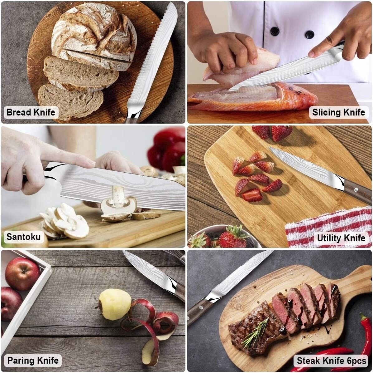 Knife Set, 21-Piece Kitchen Knife Set with Block Wooden German Stainless Steel - Fresh Stock Dated February 2026