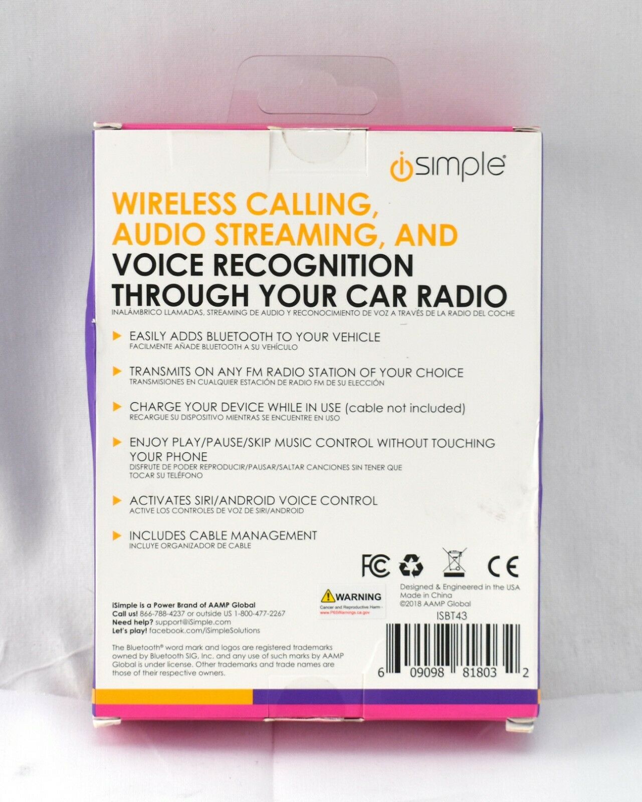 iSimple ISBT43 Blustream Bluetooth FM Modulator Black - 6298sw - Fresh Stock Dated December 2025