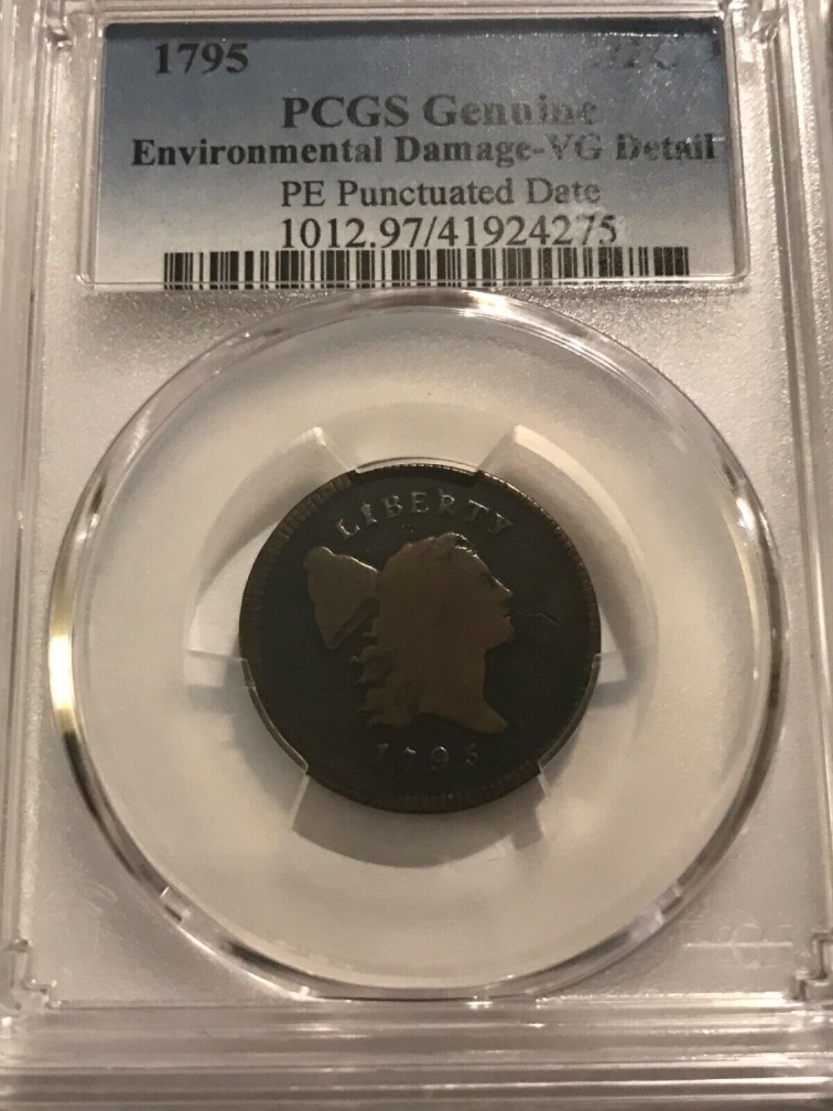 1795 Liberty cap half cent. With pole, punctuated date. Plain edge, PCGS VG det - Fresh Stock Dated December 2025