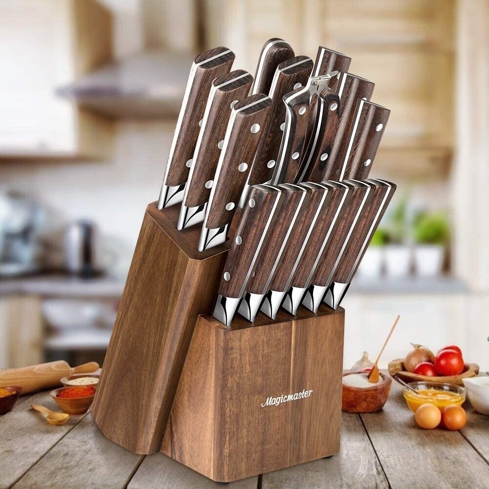Knife Set, 21-Piece Kitchen Knife Set with Block Wooden German Stainless Steel - Fresh Stock Dated February 2026