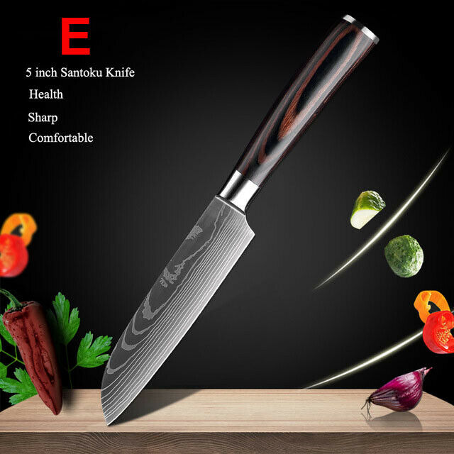 Damascus Pattern Chef's Knife Set Japanese Kitchen Knives Cleaver Slicing Tool - Fresh Stock Dated January 2026
