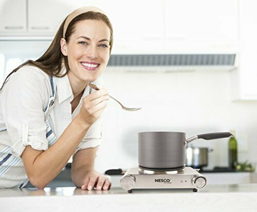 Nesco SB-01 Stainless Steel Electric Burner, 1500-watt, standard, Silver - Fresh Stock Dated February 2026