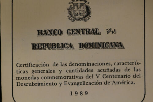 1989 Dominican Republic 500th Anniversary 1 Peso 999 Silver Coin Proof (NUM5958) - Fresh Stock Dated December 2025