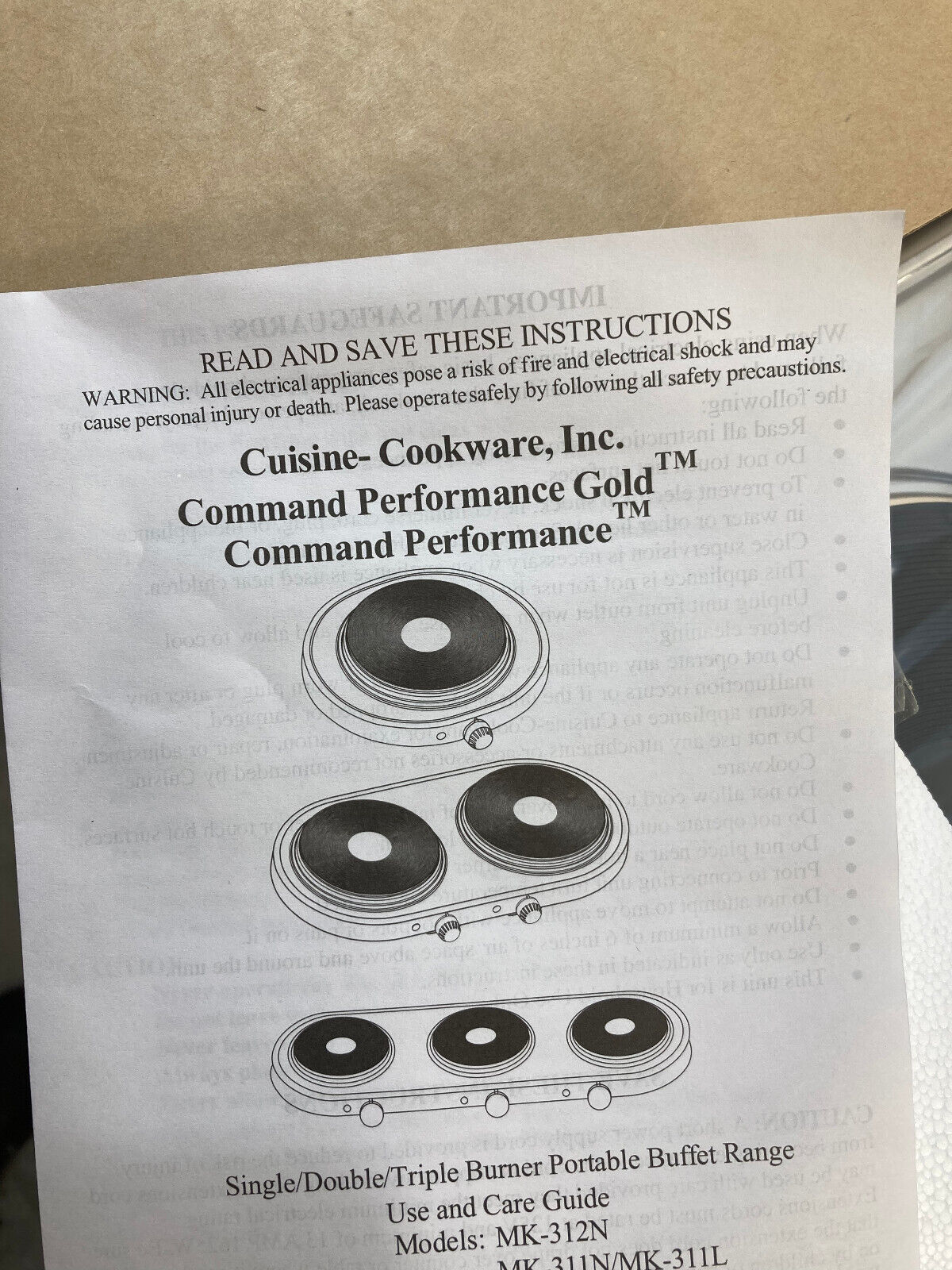 Cuisine cookware inc command performance gold MK-337 triple burner buffet no pot - Fresh Stock Dated February 2026