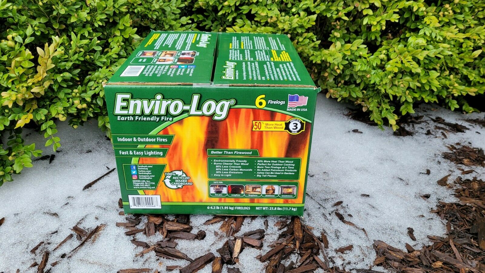Enviro-Log Firelogs Earth Friendly 4.3 lb 6 Count Box 3 Hours Burn Free Shipping - Fresh Stock Dated December 2025