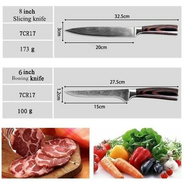 10 Pcs Kitchen Knife Set Stainless Steel Chef's Knives With Block And Sharpener - Fresh Stock Dated January 2026