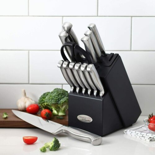 14-Piece Kitchen Cutlery Knife Set with Block Built-in Sharpener Stainless Steel - Fresh Stock Dated January 2026