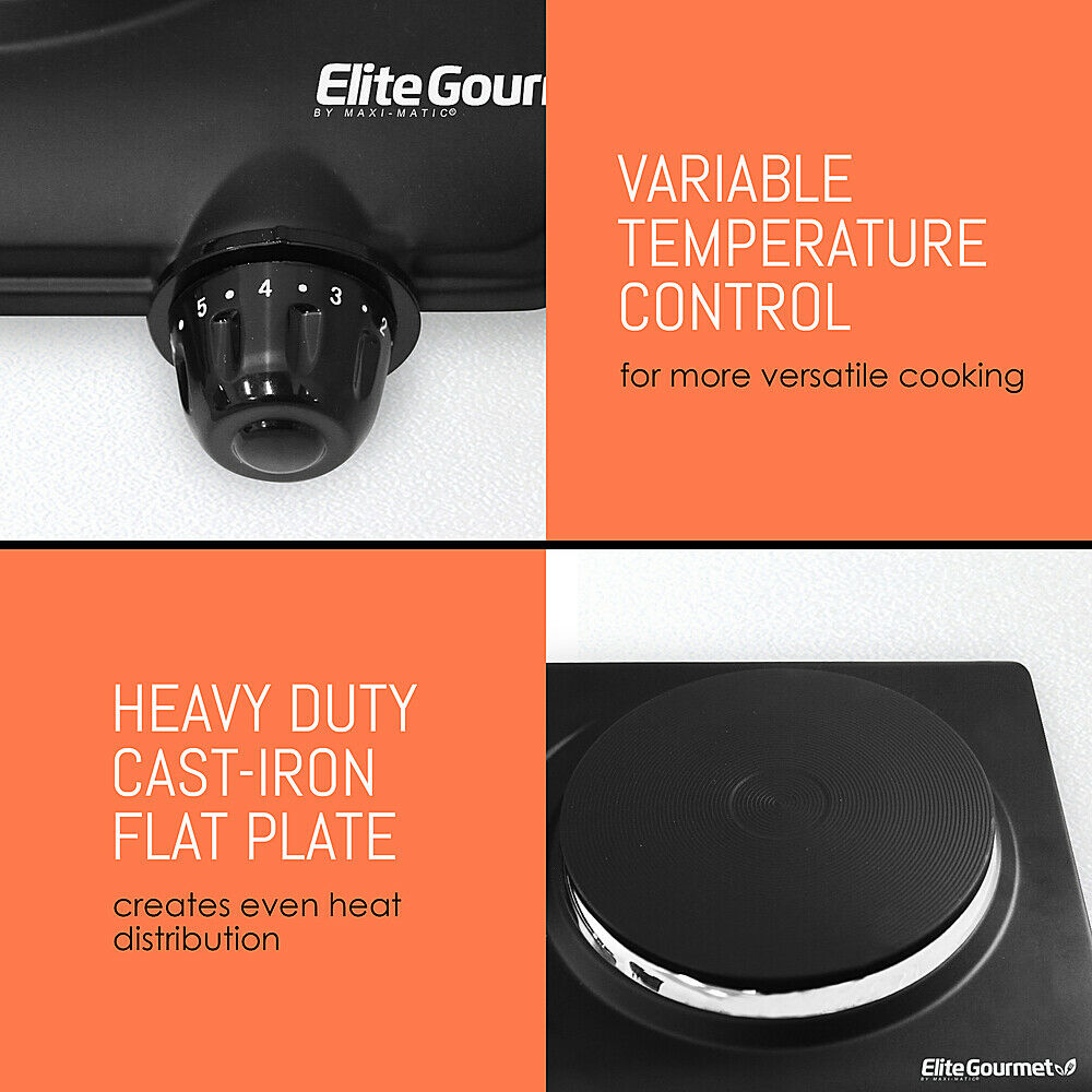 ELITE GOURMET Electric Burner Portable Hot Plate Dorm RV Travel Countertop /NOB - Fresh Stock Dated February 2026