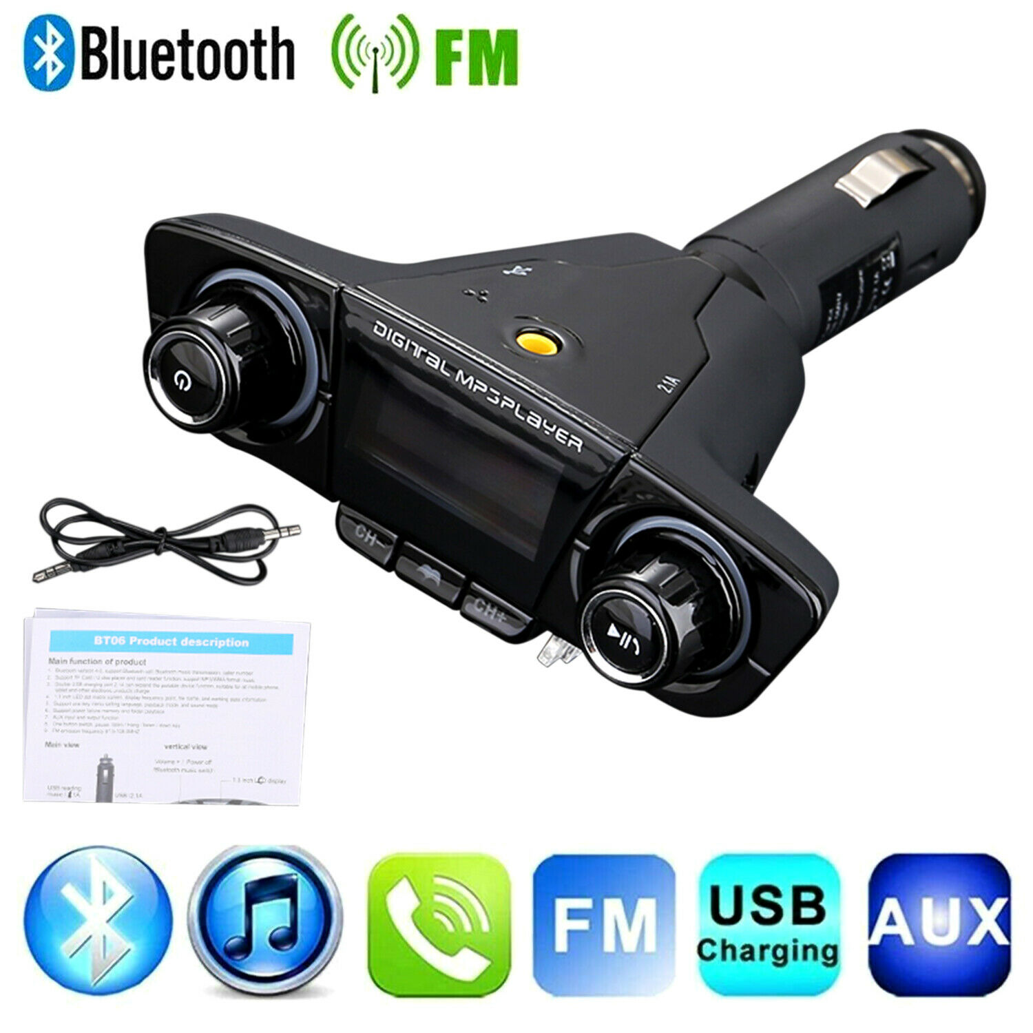 Bluetooth Car FM Transmitter MP3 Player Hands free Radio Adapter Kit USB Charger - Fresh Stock Dated December 2025