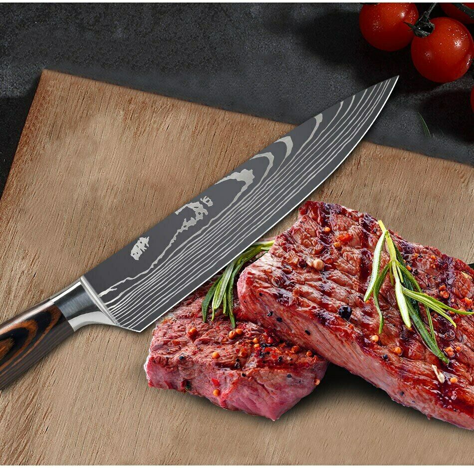 Kitchen Knife Set Japanese Damascus Pattern Chef Stainless Steel Cleaver Knives - Fresh Stock Dated January 2026