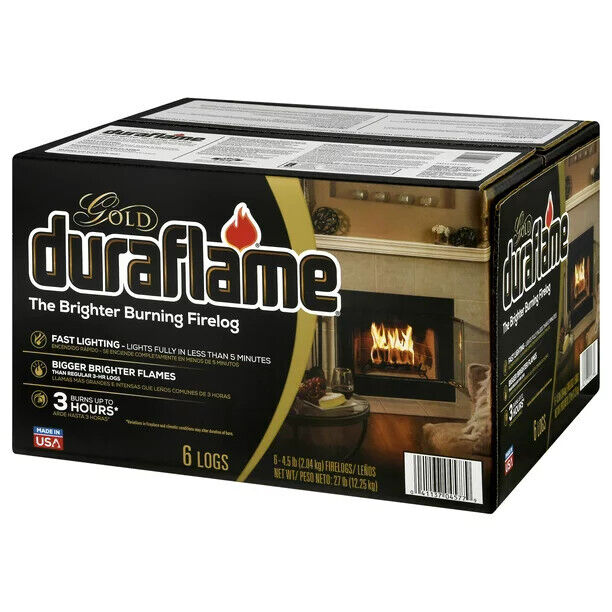 Duraflame Gold Ultra Premium 4.5Lb Firelogs, 6-Pack Case, 3 Hour Burn, 2 Boxes - Fresh Stock Dated January 2026