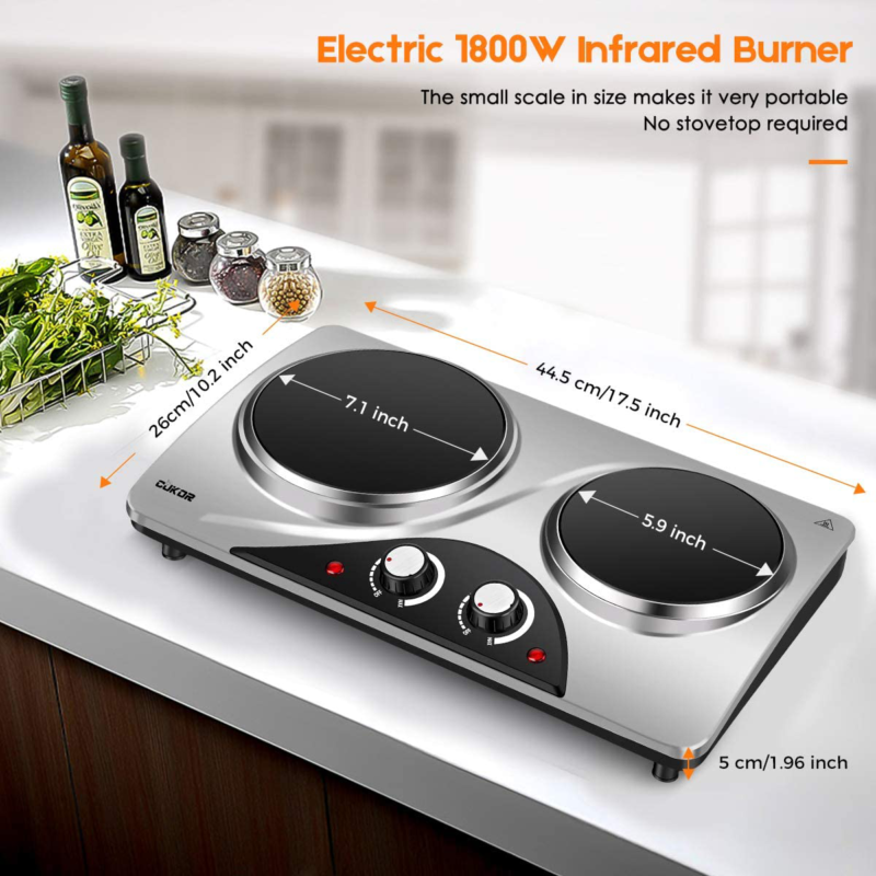 Cukor Electric Hot Plate, 1800W Portable Electric Stove,Infrared Double Burner,H - Fresh Stock Dated February 2026