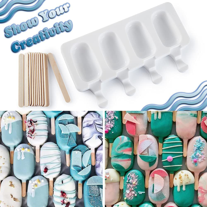 Popsicle Molds, 2 Pack Cake Pop Molds Silicone, 4 Cavities Homemade Cakesicle - Fresh Stock Dated February 2026
