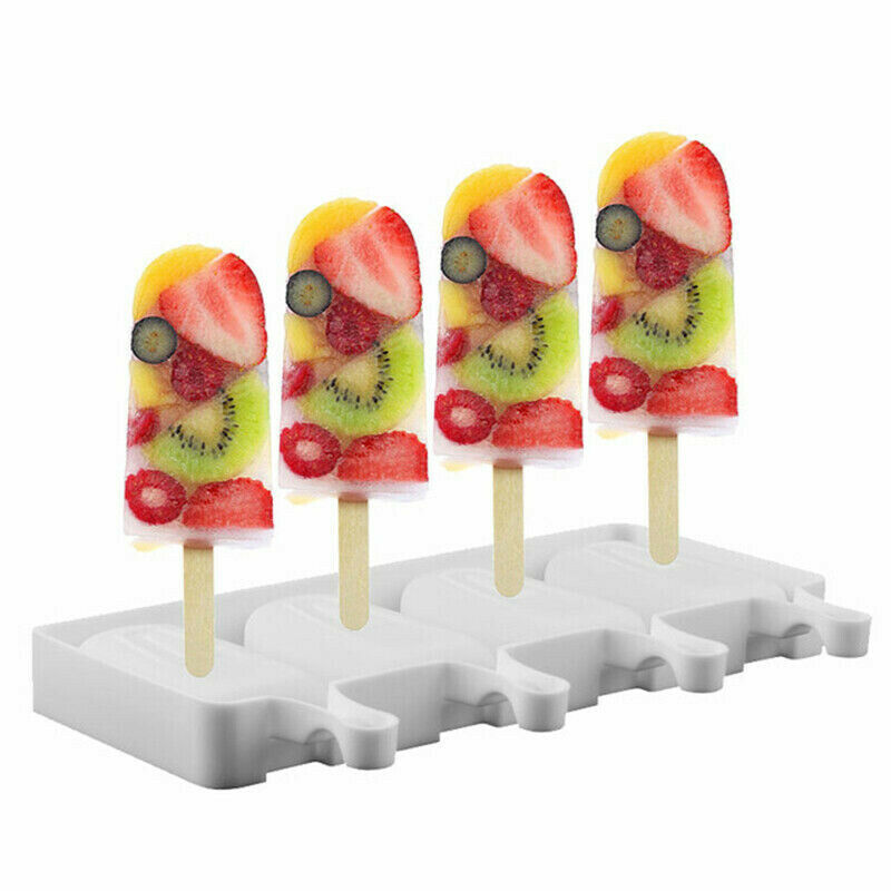 Large Silicone Frozen Ice Cream Mold Juice Popsicle Maker Lolly Mould 4 Cell - Fresh Stock Dated February 2026