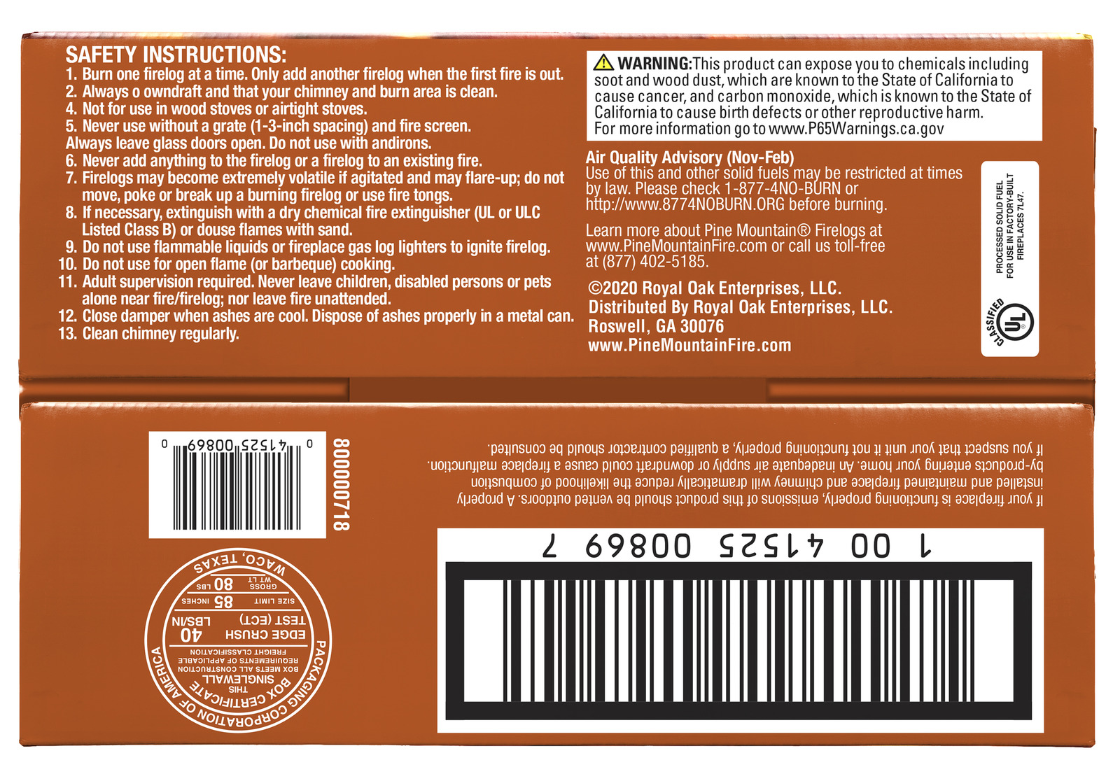 Pine Mountain Citronella Scented Firelog 4 Pack - Fresh Stock Dated January 2026