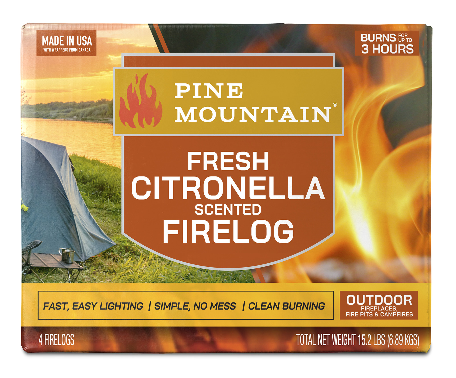 Pine Mountain Citronella Scented Firelog 4 Pack - Fresh Stock Dated January 2026