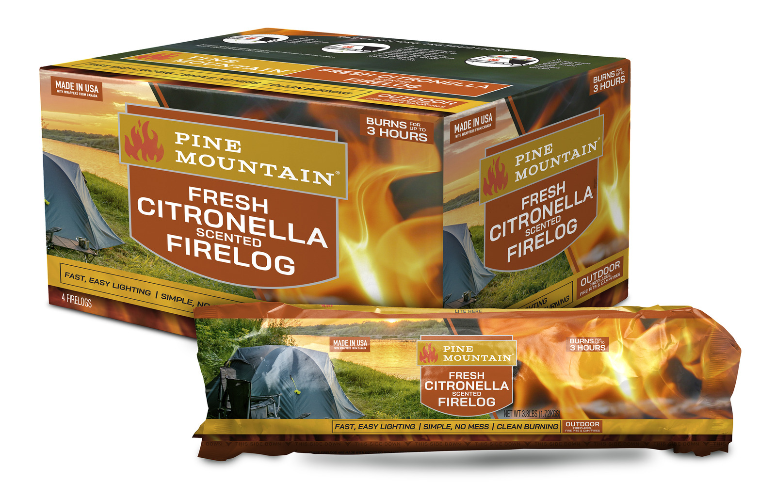 Pine Mountain Citronella Scented Firelog 4 Pack - Fresh Stock Dated January 2026