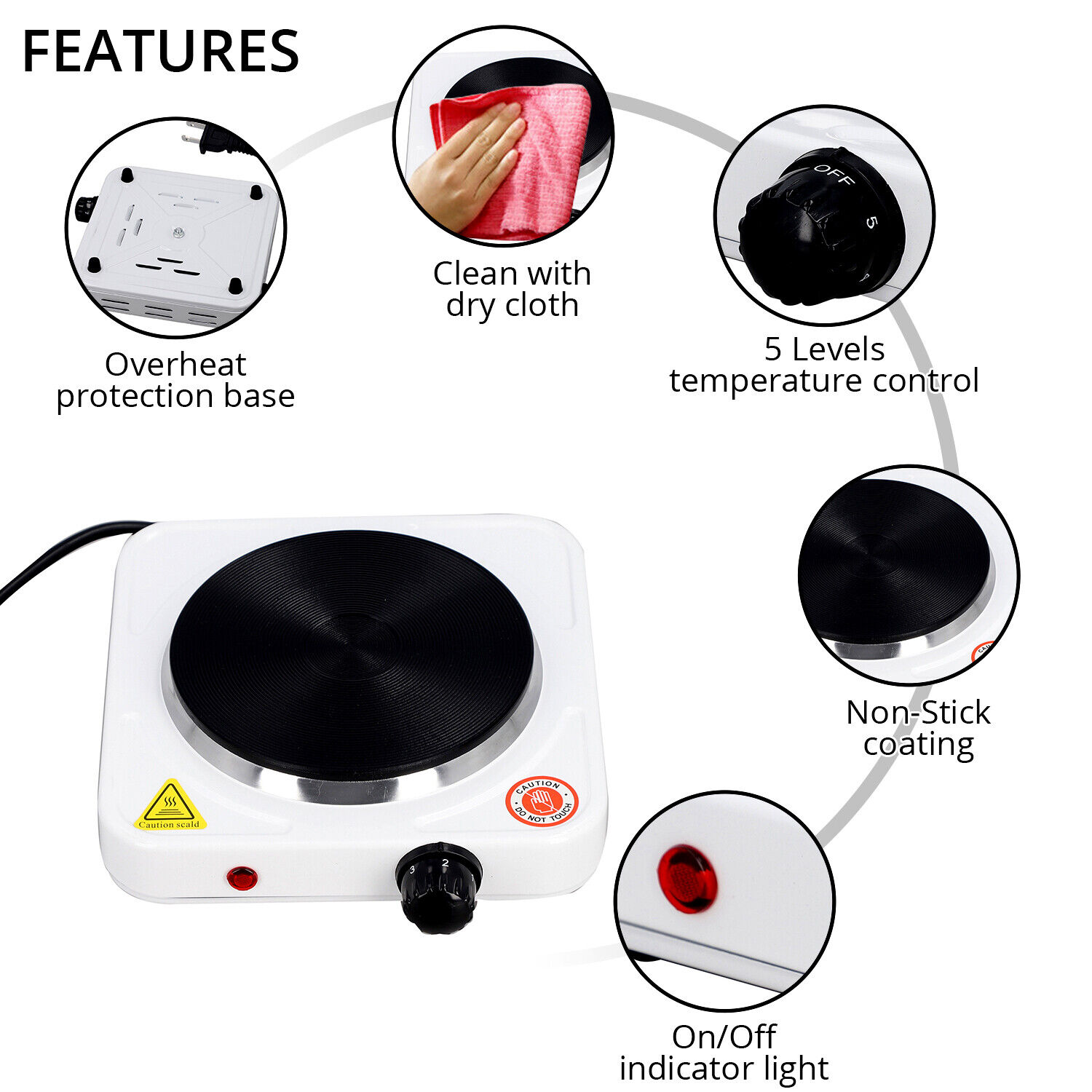 HOMESMART Electric Single Burner Hot Plate 5 Level Temperature Control White - Fresh Stock Dated February 2026