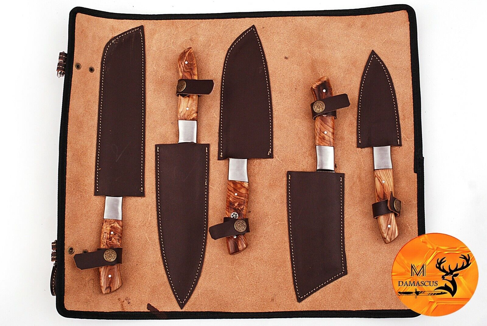 HAND FORGED DAMASCUS STEEL CHEF KITCHEN KNIFE SET WITH WOOD & STEEL HANDLE-M 132 - Fresh Stock Dated February 2026