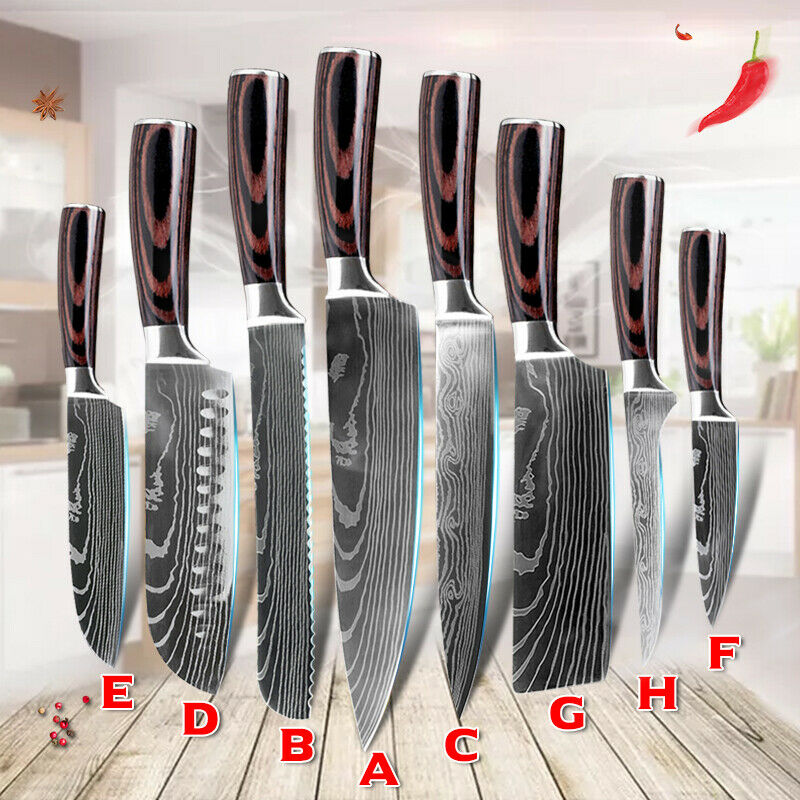Damascus Pattern Chef's Knife Set Japanese Kitchen Knives Cleaver Slicing Tool - Fresh Stock Dated January 2026