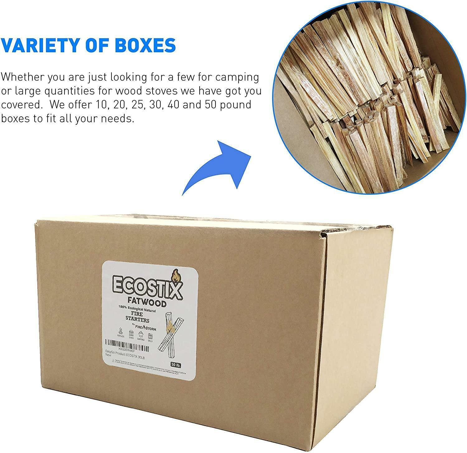 Eco-Stix Fatwood Fire Starter Kindling Firewood Fatwood Sticks Organic 25 Lbs - Fresh Stock Dated January 2026