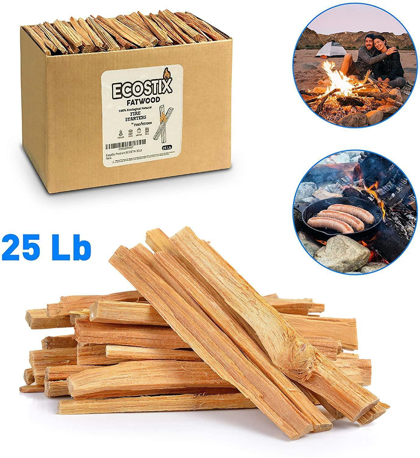 Eco-Stix Fatwood Fire Starter Kindling Firewood Fatwood Sticks Organic 25 Lbs - Fresh Stock Dated January 2026