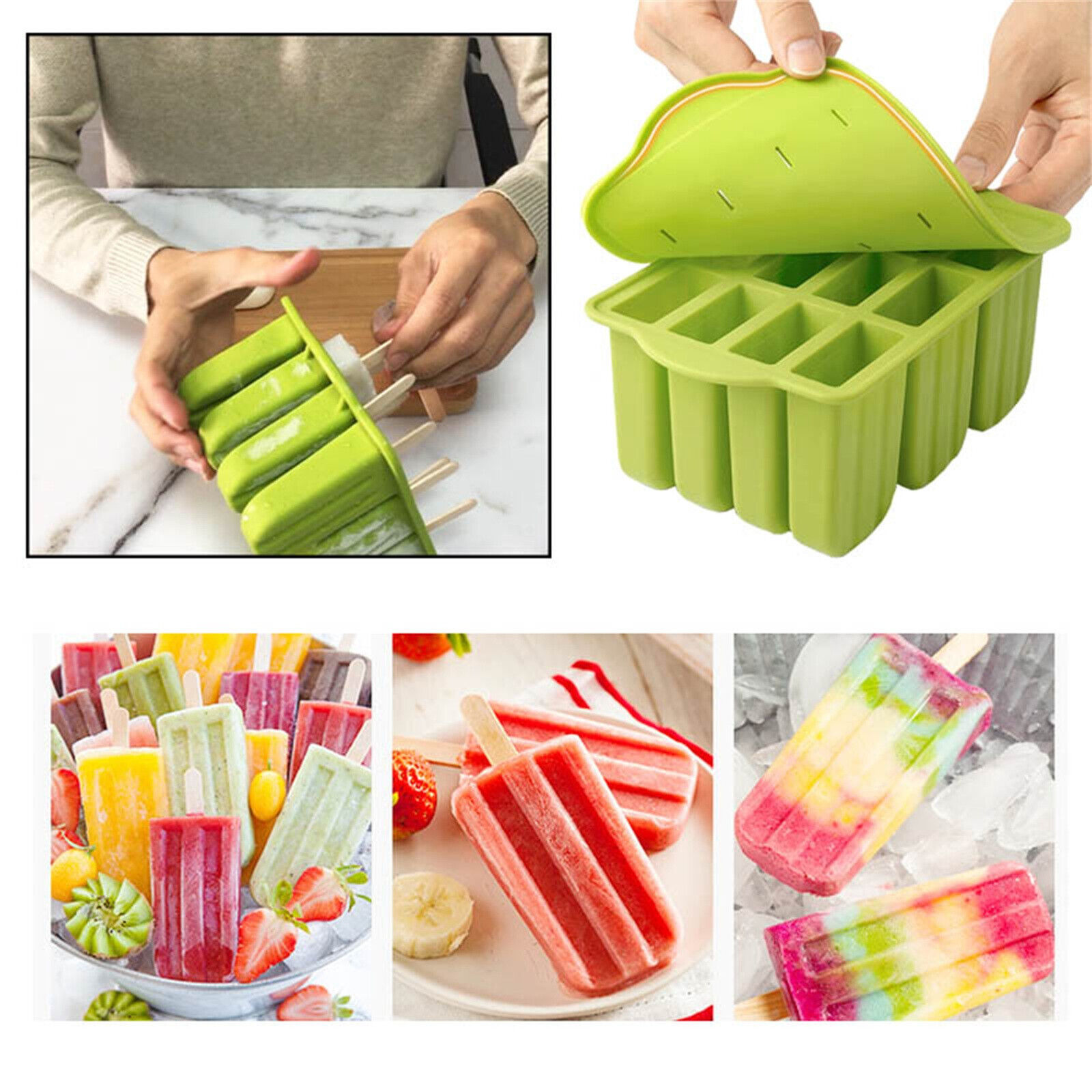 Silicone Frozen Popsicle Molds Ice Cream Pop Maker Freezer Kit 12 Popsicle Stick - Fresh Stock Dated February 2026