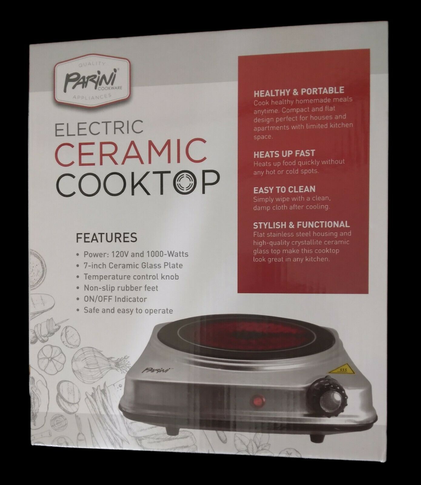 PARINI COOKWARE Portable Electric Ceramic Cooktop 120V 1000 Watts 7