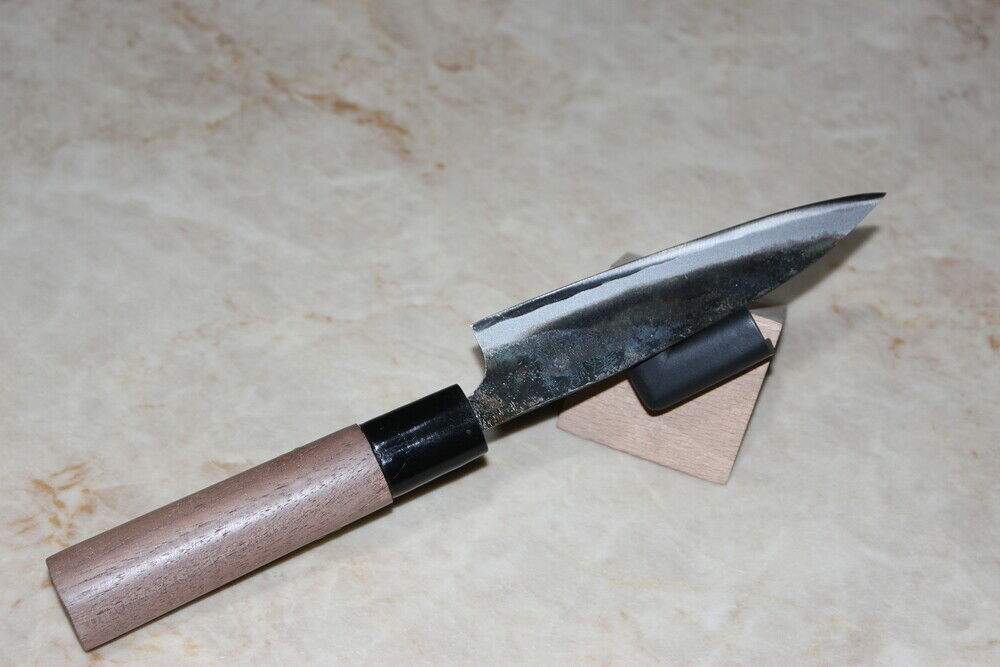 Japanese Kurouchi petty knife Blue 1 steel 120 mm chestnut handle Tadayoshi - Fresh Stock Dated February 2026