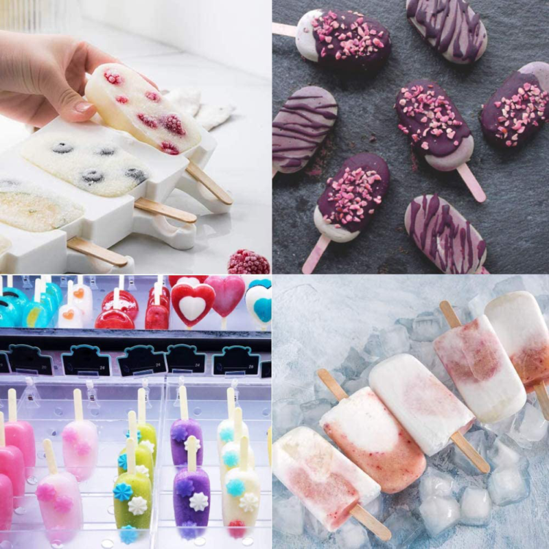 Loveinusa Ice Cream Mold Set, Square Cakesicle Mold Small Popsicle Molds 50 Wood - Fresh Stock Dated February 2026