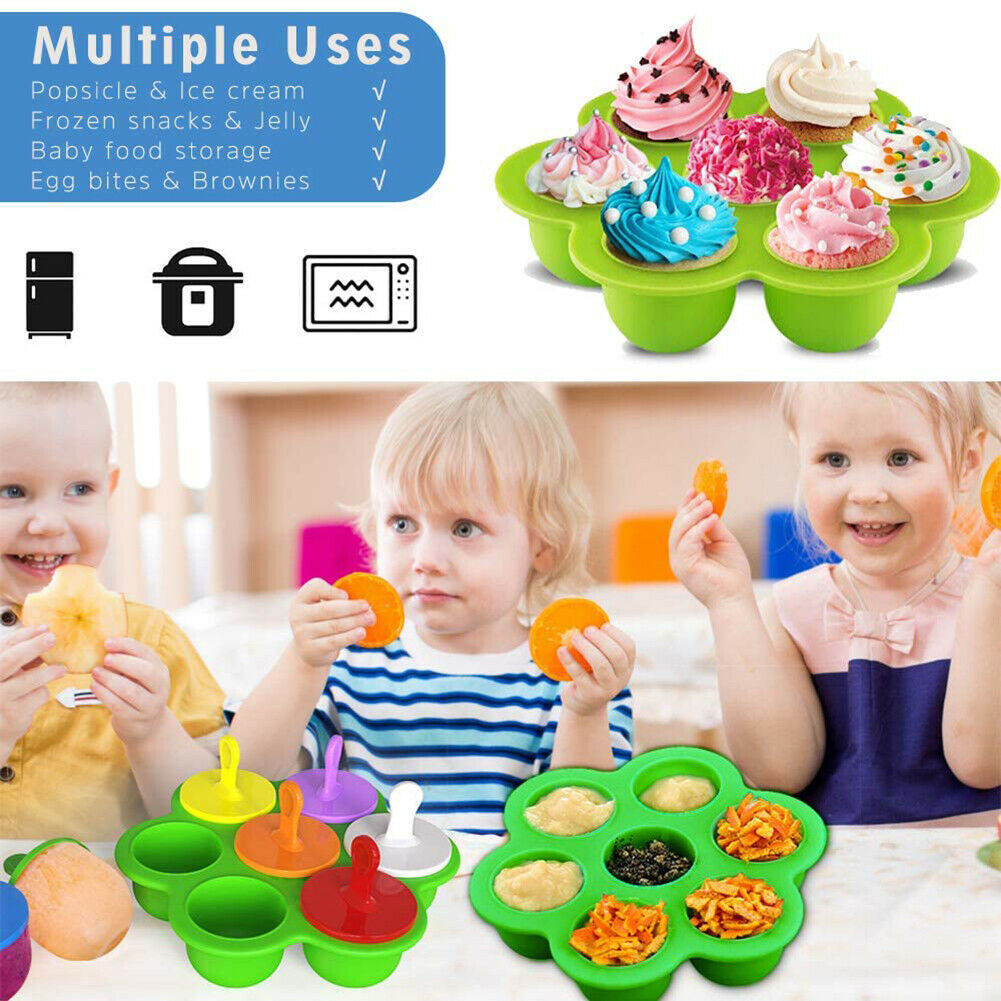 7 Hole Ice Cream Mold Silicone Freeze Popsicle with Stick DIY Form Mould - Fresh Stock Dated February 2026