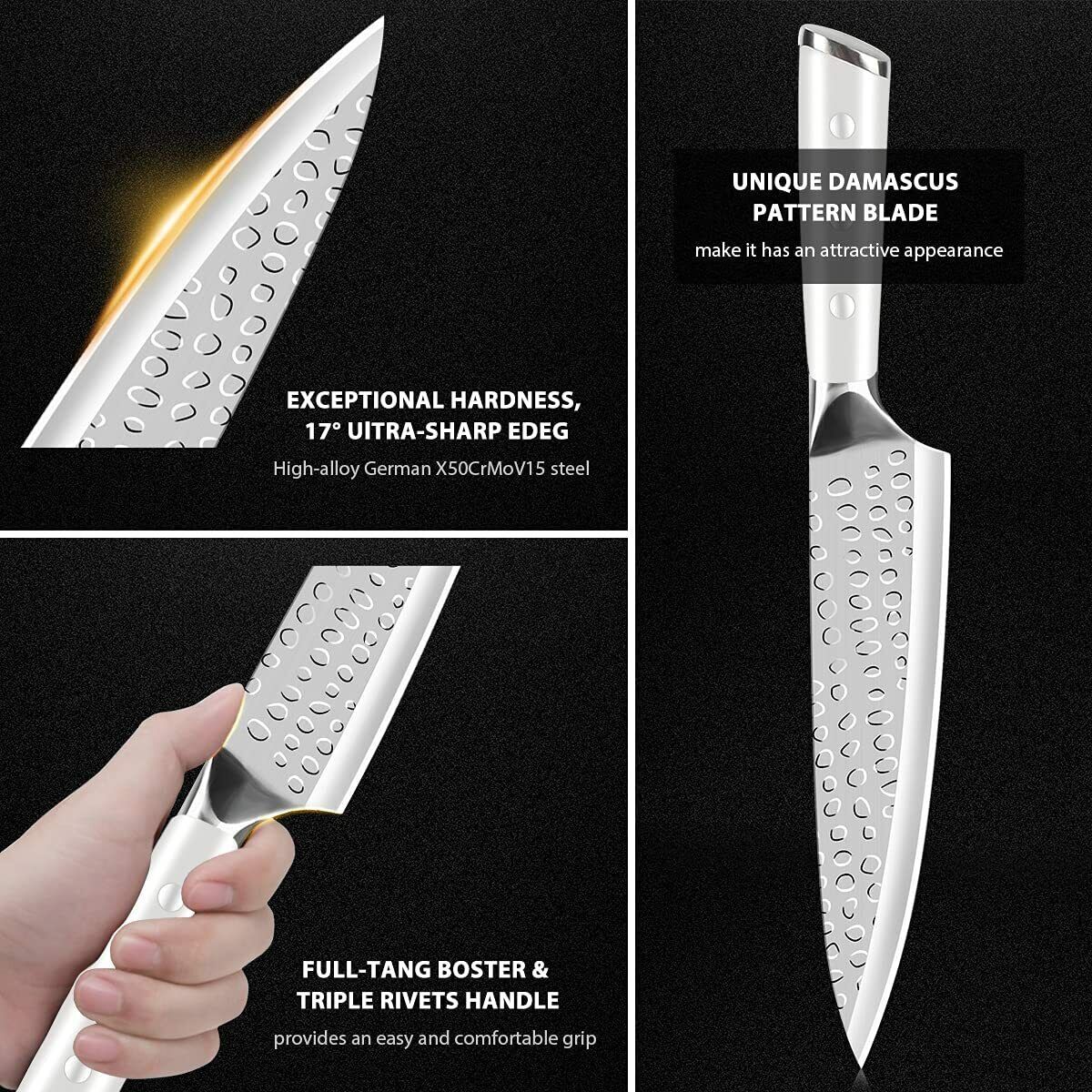 Knife Set, 16-Piece Kitchen Knife Set with Block Wooden German Stainless Steel - Fresh Stock Dated February 2026