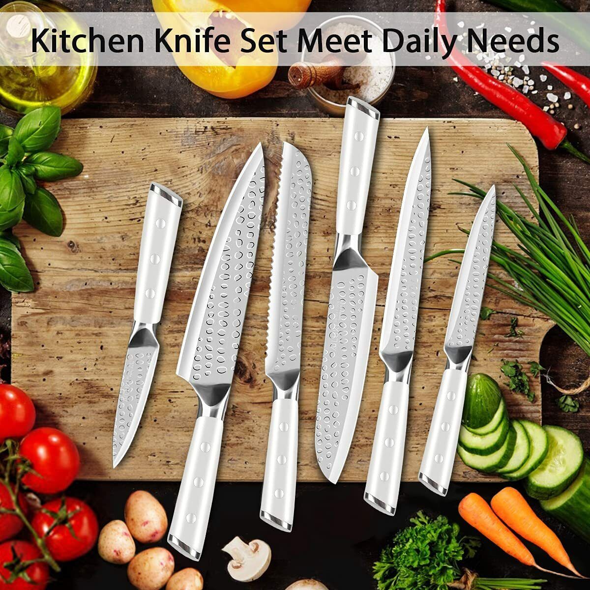 Knife Set, 16-Piece Kitchen Knife Set with Block Wooden German Stainless Steel - Fresh Stock Dated February 2026