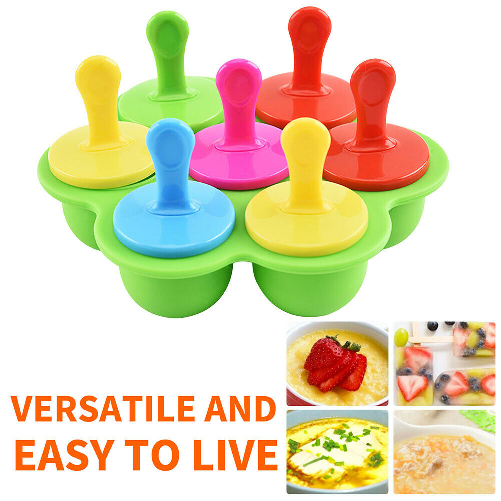 7 Hole Ice Cream Mold Silicone Freeze Popsicle with Stick DIY Form Mould - Fresh Stock Dated February 2026