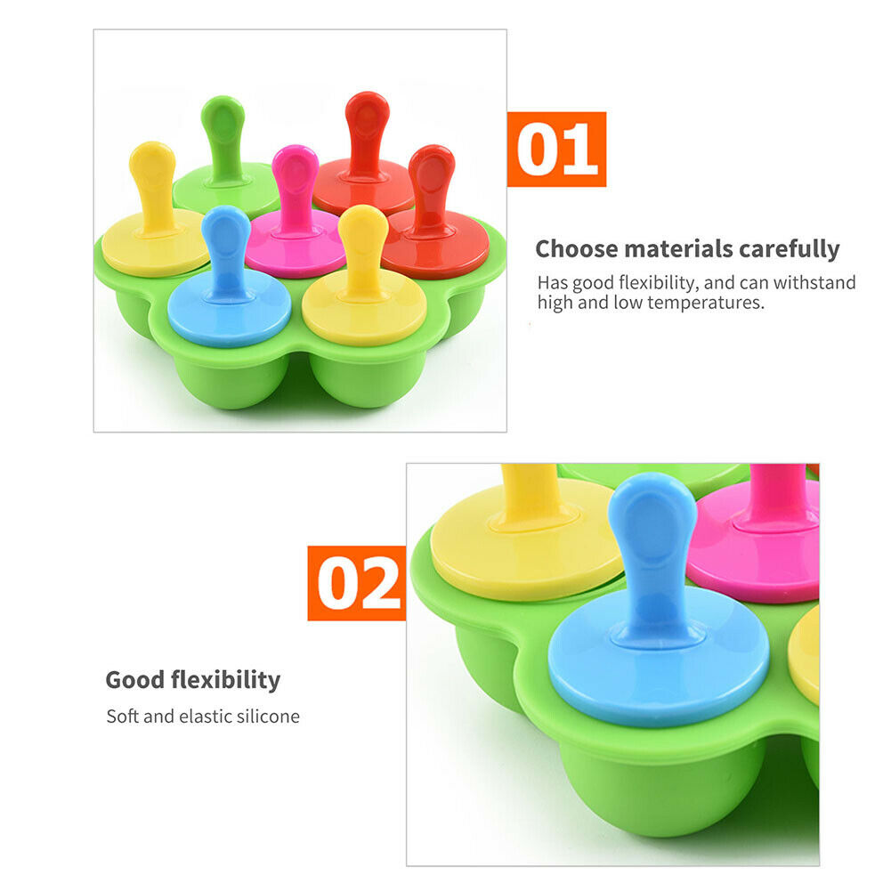 7 Hole Ice Cream Mold Silicone Freeze Popsicle with Stick DIY Form Mould - Fresh Stock Dated February 2026
