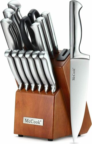 McCook MC29 15-Piece Kitchen Cutlery Set Knife Block Set Built-in Sharpener - Fresh Stock Dated January 2026