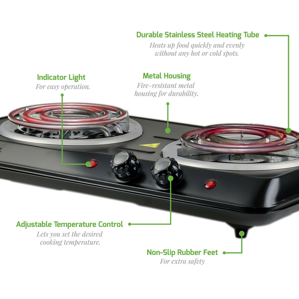 Ovente Electric Double Coil Burner 6 Inch Hot Plate Portable Cooktop BGC102B - Fresh Stock Dated February 2026